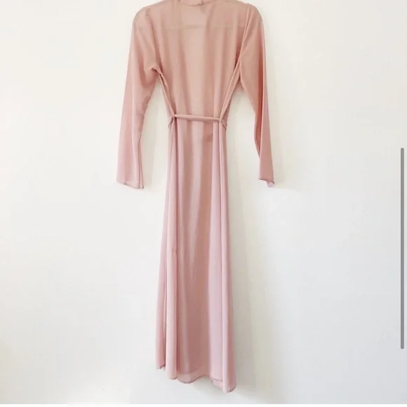 Forever 21 Sheer Pink Blush Maxi Duster Jacket Tie Front Small - Picture 4 of 11